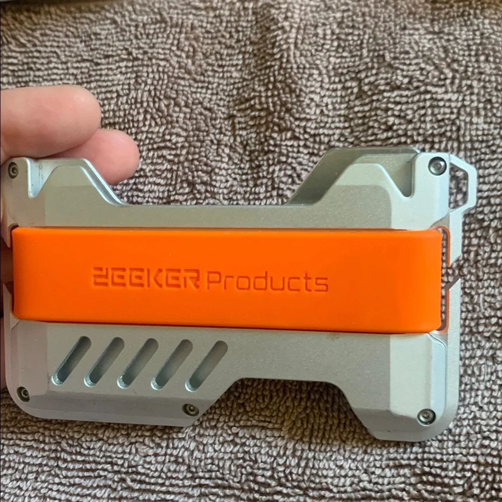 Zeeker Minimalist RFID Blocking Metal Wallet with Cash Strap Gray/Orange/Black